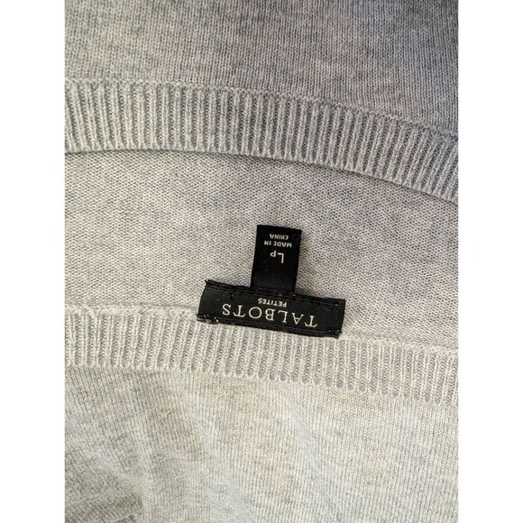 Talbots Petite Light Gray Sweater Heart Tree  Button Shoulder Detail Size LP - Picture 5 of 9